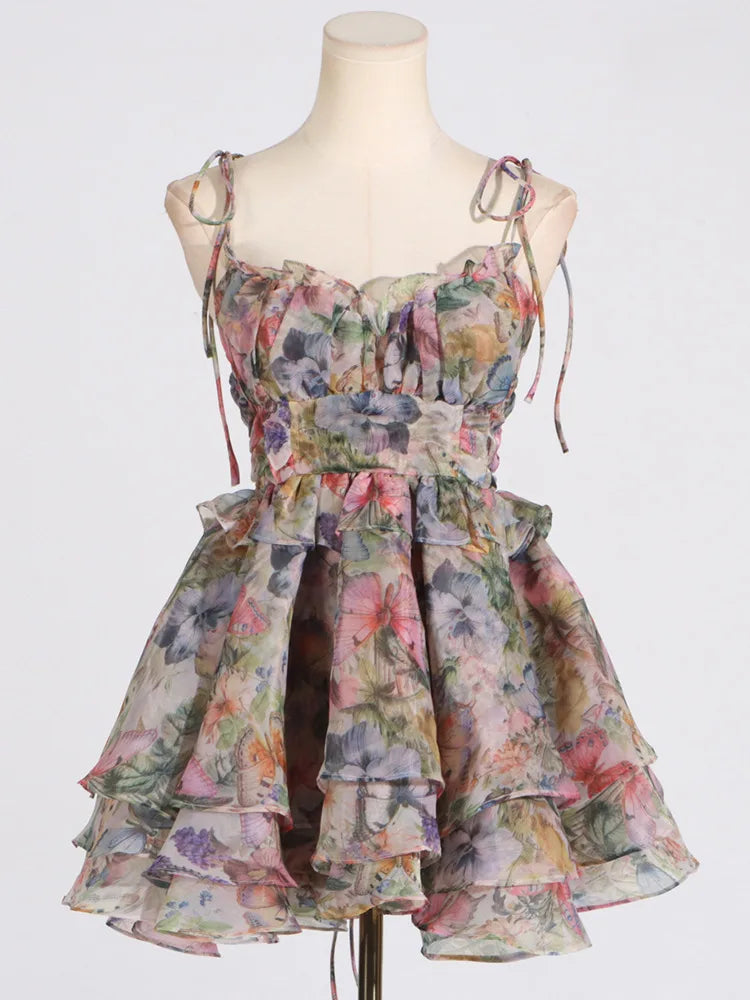 Lunivop  Fashion Printed Dress Women's Sleeveless Bow Lace Up Waist Retraction A Line Dresses 2025 Summer New Tide