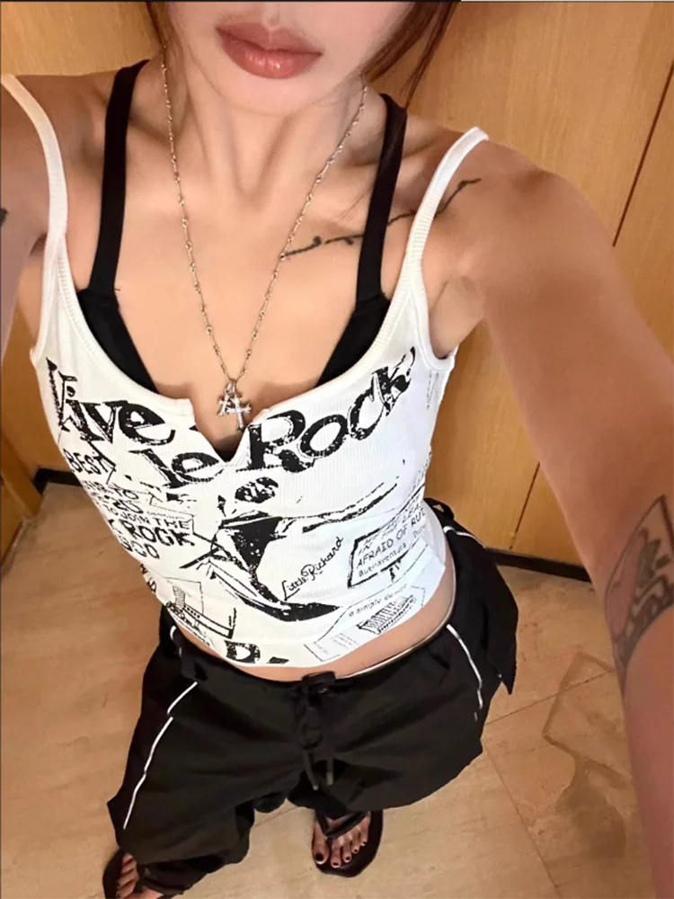 Lunivop Y2K E-Girl Punk Print Sleeveless Ribbed Knit Tank Top For Women 2000s Crop Top Summer Fairy Grunge 90s Hippie Tee ropa de mujer