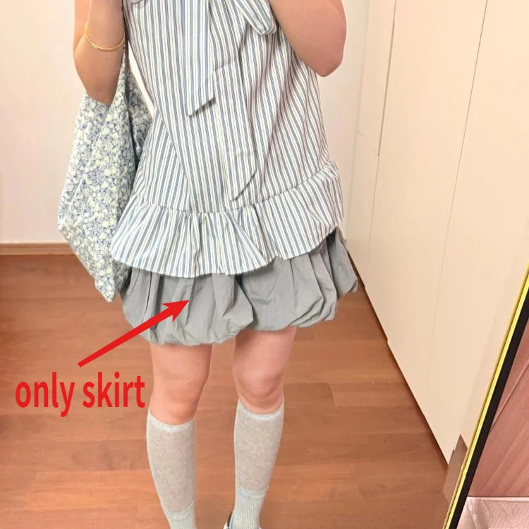 Lunivop  Summer New Elegant Striped Halter Sleeveless Shirts Women+ Y2k Fashion High Waist Floral Bud Skirts Two Piece Sets