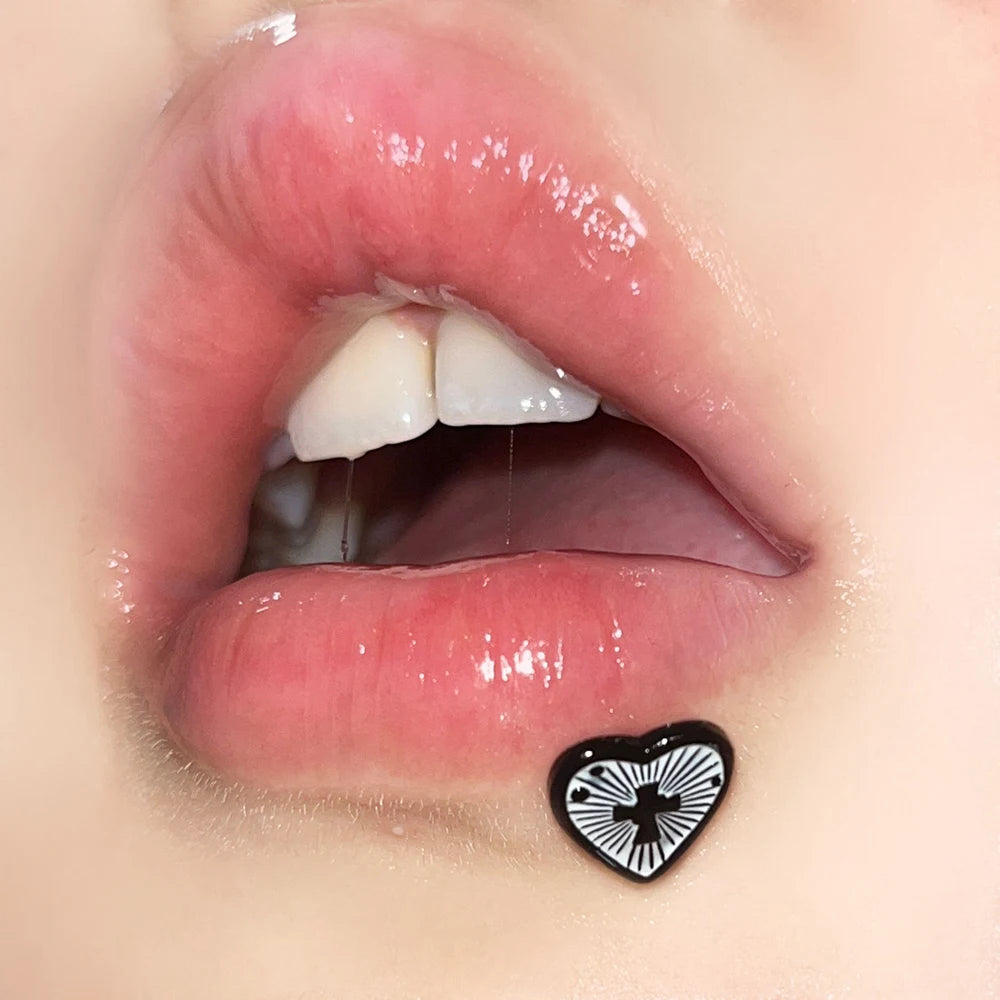 Lunivop  1pc Gothic Love Heart Cross Lip Stud Y2K Ins Fashion Balck Gold Color Stainless Steel Labret Piercing Cartilage Body Jewelry