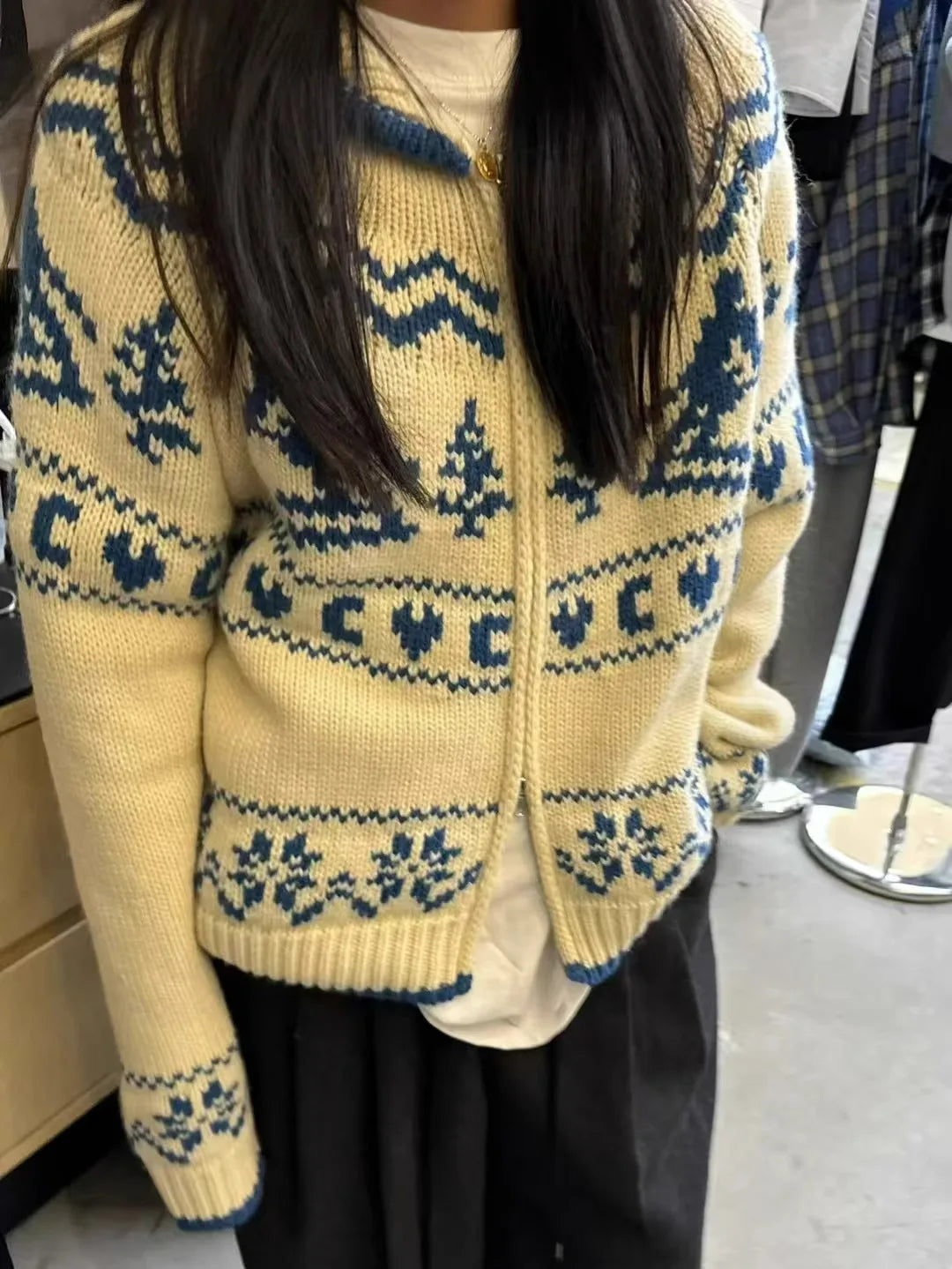 Lunivop Fair Isle Knit Zip Up Sweater Cardigan Women Zipper Front Sweater Jacket Cozy Knitwear Teen-girl Fall Winter Vintage Outfit