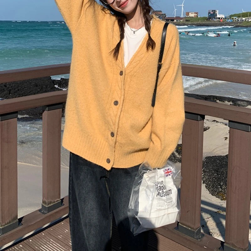 Lunivop Slouchy Knit Cardigan Sweater for Women Comfy Cable-knit Button Up Sweater Jacket Female Autumn Winter Vintage Outfit