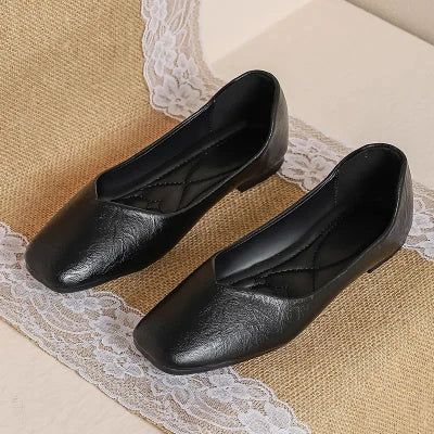 Lunivop  Summer Soft Leather Slip-Resistant Work Shoes for Women Black Flat Professional Square Toe Office Mary Jane Shoes Loafers
