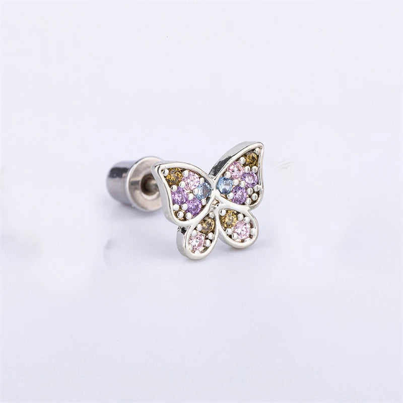 Lunivop 1PCS Delicate Blue Pink Zircon Butterfly 316L Stainless Steel Ear bone nail Y2K Hottie Cute Earring for Women Cochlea Accessorie