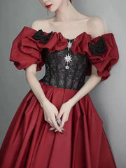 Lunivop  French Elegant One Shoulder Wedding Party Dresses Pleated Puff Sleeve Princess Prom Dress Temperament Simple Evening formal dress