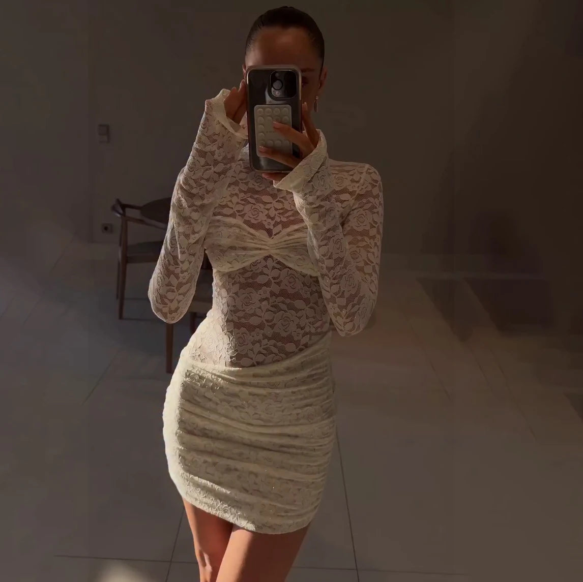 Lunivop   White Lace 1 Piece Cover-Ups Bikinis Sexy Women Swimsuit Swimwear Female Biquini Bathing Suit Mesh Dress Beach Outfits