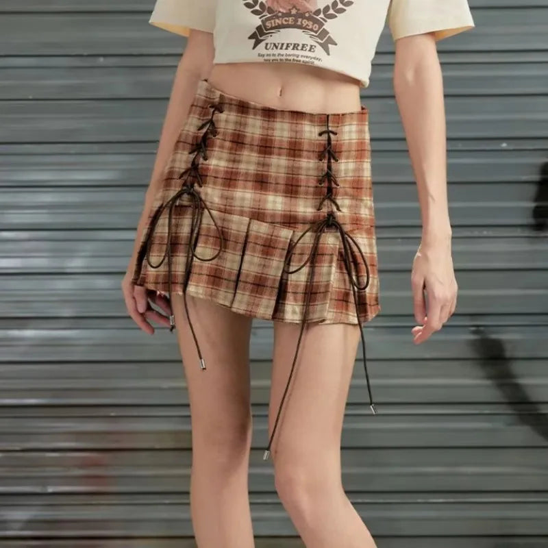 Lunivop  American Vintage All-match Y2k Skirts Jk Plaid Skirt Female College Style Retro Lolita Jupe Strap Design Sense Pleated Skirts