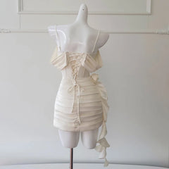 Lunivop  Fashion Flower Fold Dress Women's Strapless Fishbone Waist Cinching Slimming Dresses 2025 Summer New Tide