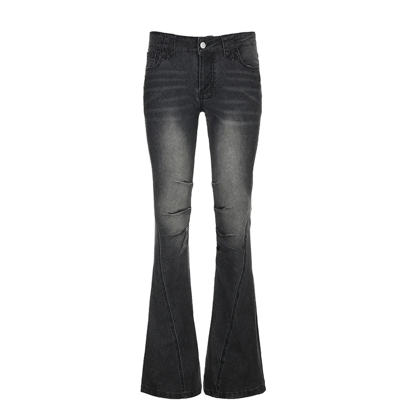 Lunivop  Folds y2k Flare Jeans Vintage Low Rise Denim Trousers Aesthetic Streetwear Distressed Mom Jeans Women Casual Skinny Pants