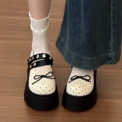 Lunivop  Vintage Platform Women Mary Jane Shoes Concise Butterfly-knot Single Shoes Ladies Elegant Height Increase Dress Pumps