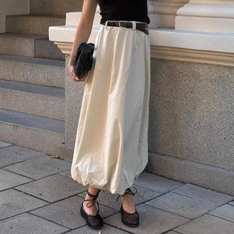 Lunivop Fashion High Waist Skirts For Women Solid Colkor Splice Bud Skirt 2024 Autumn New Female Loose Streetwear Midi Skirts