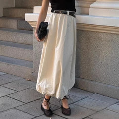 Lunivop Fashion High Waist Skirts For Women Solid Colkor Splice Bud Skirt 2024 Autumn New Female Loose Streetwear Midi Skirts