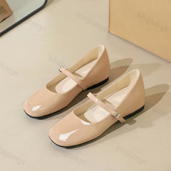 Lunivop  Women Mary Jane Shoes Spring New Comfort Soft Round Toe Buckle Strap Shallow Height Increase Flats Shoes Eelgant Leather Shoes