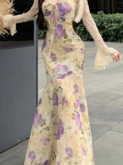 Lunivop Summer Female Two-Piece Dress Set Sweet Fishtail Strap Dress V-neck Sleeveless Woman Floral Through Lace Cardigans New