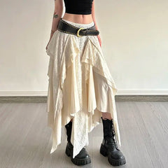 Lunivop Vintage asymmetrical Long Skirt Women Y2k Harajuku Elegant Lace Ruffle Skirt Gothic Korean Style Street Layered Skirts