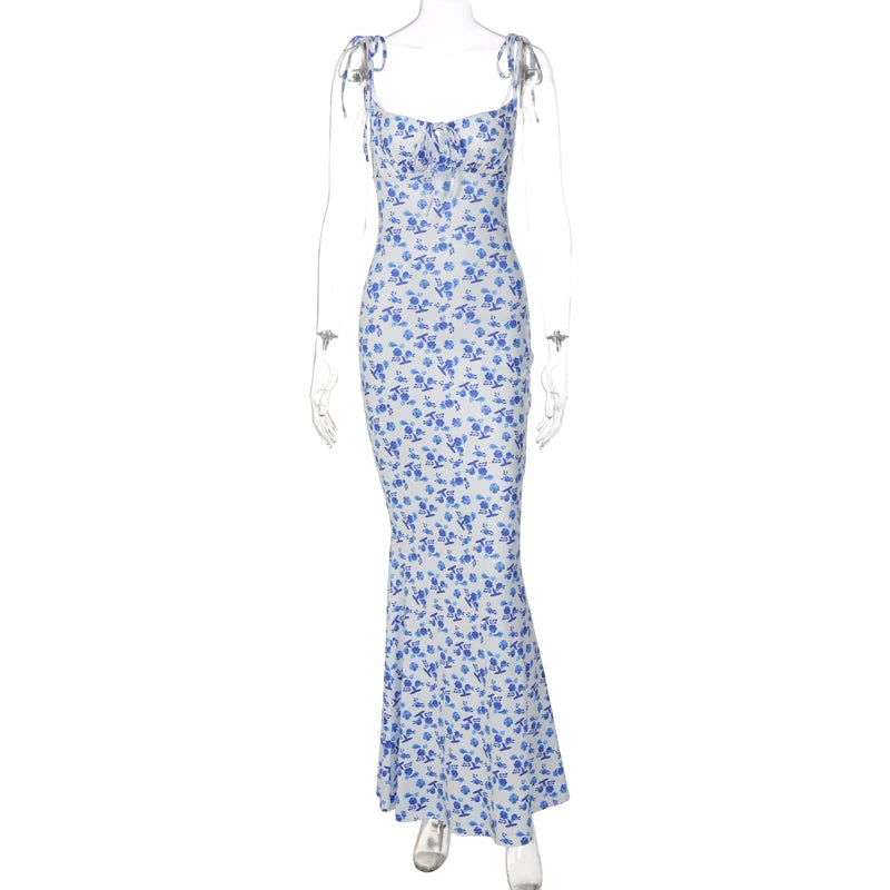 Lunivop Elegant Froral Printing Sleeveless Slim Long Dress Vacation Beach Party Evening Summer Y2k Casual Women Clothes