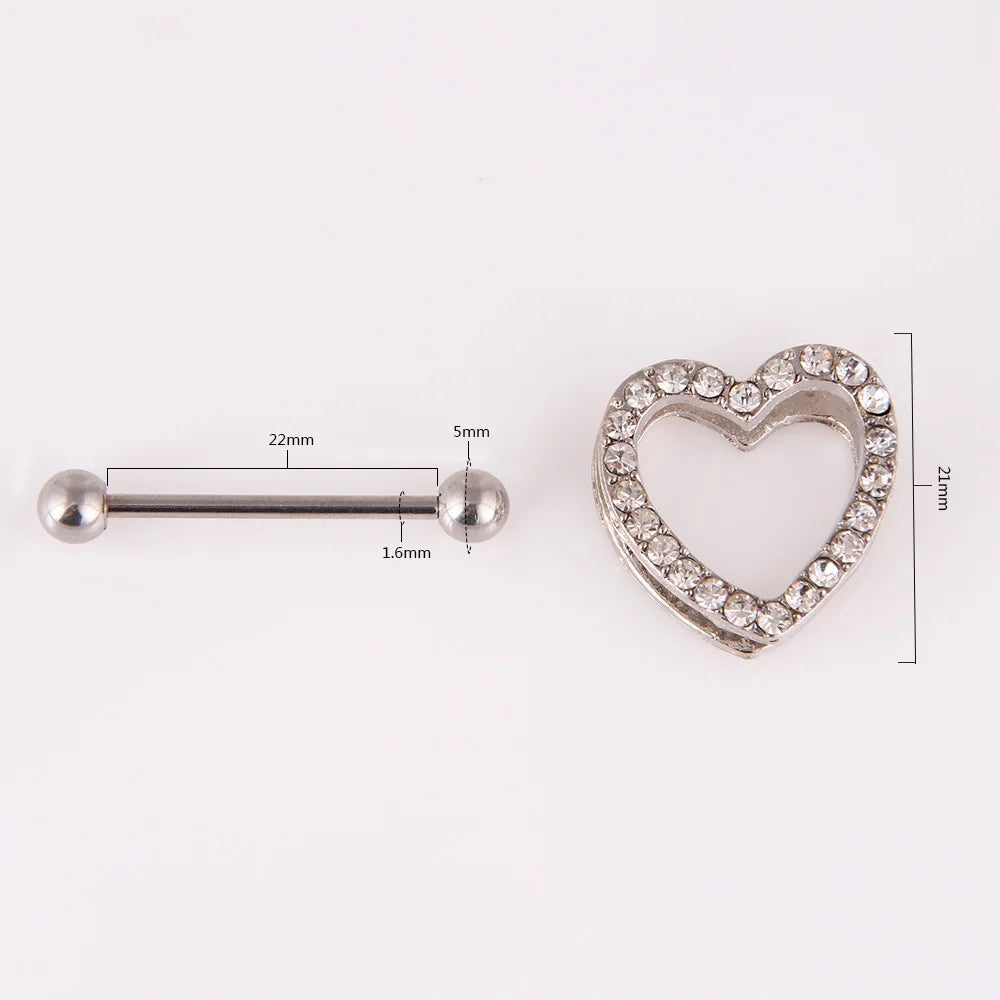 Lunivop 1pc Love Heart Nipple Piercing Stainless Steel Crystal Sexy Nipple Ring Nails Barbell Body Pierced Jewelry Chest Decor Party