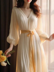 Lunivop  French Spring Summer New High-End Elegant White Chiffon Dress