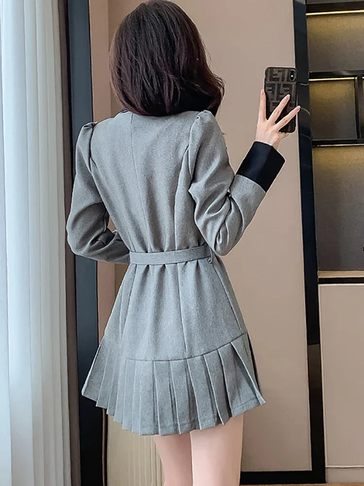 Lunivop  New Chic Bow Y2k Mini Pleated Dress Women Long Sleeve Bodycon Casual Prom Clothes Autumn Winter Korean Elegant Party Dress
