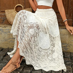 Lunivop  Boring Honey French Retro Classical Skirts Hollow Out Knitting Big Swing Skirt Summer New Fashion All-Match High Waist Dress