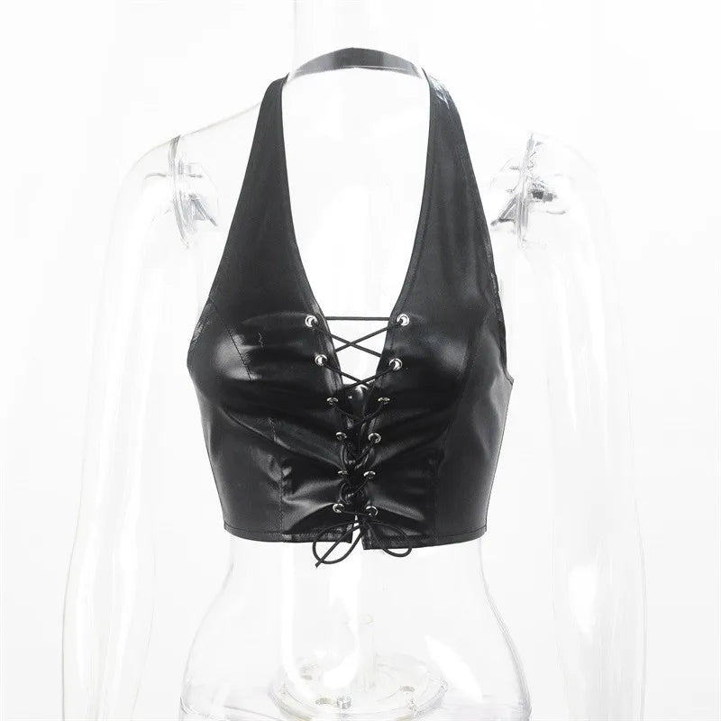 Lunivop  Y2k Women Summer Tank Top Corset Style Black Camisole Tie Back White Vest Crop Sleeveless Top Halter Neck Sexy For Woman