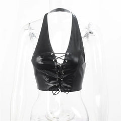 Lunivop  Y2k Women Summer Tank Top Corset Style Black Camisole Tie Back White Vest Crop Sleeveless Top Halter Neck Sexy For Woman