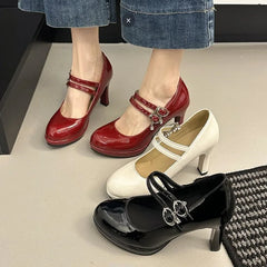 Lunivop  Designer Luxury Patent Leather Thick Heel Women Mary Jane Shoes Fashion Belt Buckle Shoes Ladies Elegant Dress Dancing Pumps