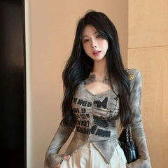 Lunivop  American New Tie Dye Printed Top for Women Spring Slim Fit Bottoming T-shirts Fashion All-match Flare Sleeve Tee Shirt