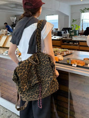 Lunivop  Korean Large Capacity Canvas Backpack for Women New Retro Leopard Print Commuting Versatile Backpacks