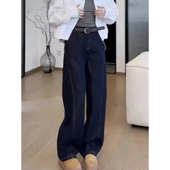 Lunivop  Women's Straight Cut Jeans American Retro Curved Blade Pants Big Size Show Thin Narrow Wide Leg Trousers Ins Fashion