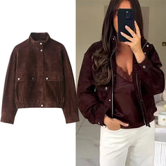 Lunivop  Women Suede Jacket New Spring Fashion Long Sleeve Zipper Loose Coat Chic Female High Street Outerwear ﻿