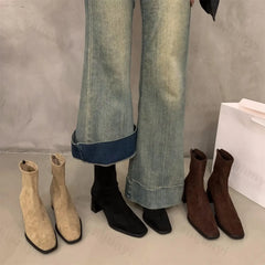Lunivop Vintage Women Ankle Boots Fashion Square Toe Thick High Shoes Autumn Winter New Ladies Elegant Stretch Slim Short Booties