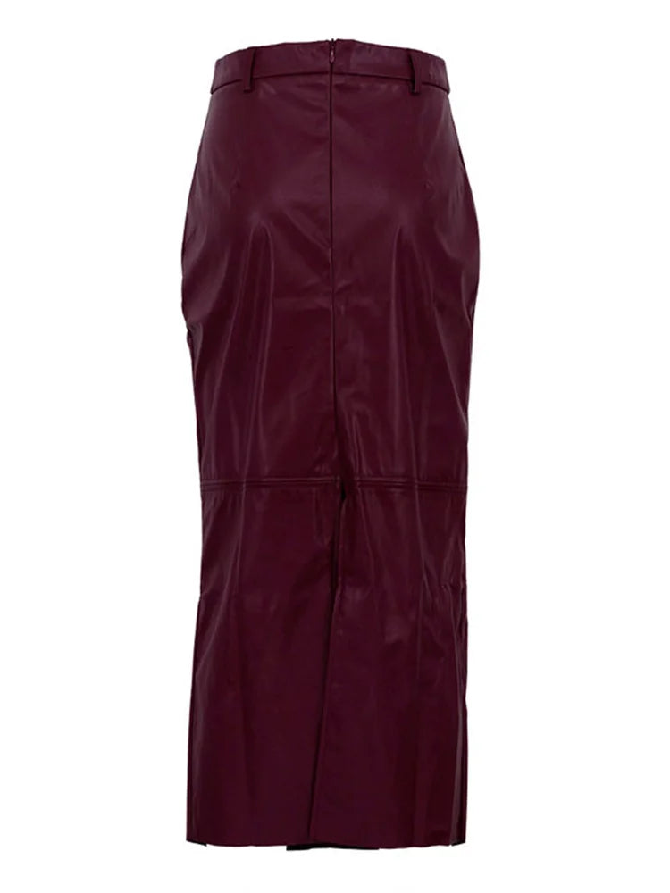 Lunivop PU Leather High Waist Maxi Skirt Female Solid Patchwork Slim Luxury Commute Streetwear Summer Y2k Long Skirt Clothes