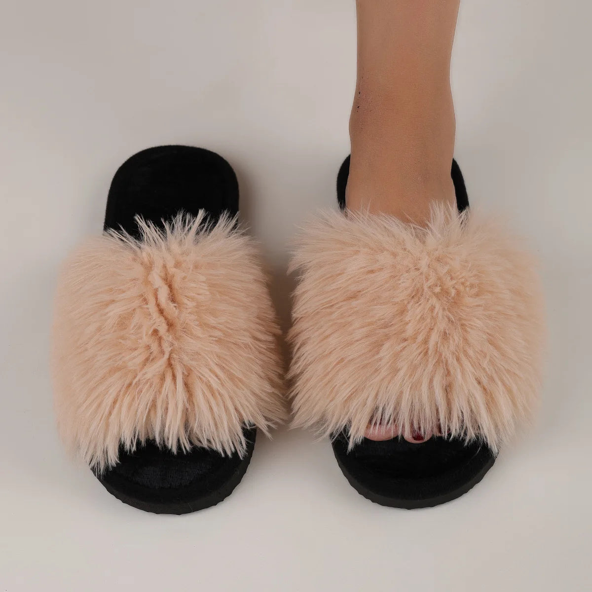 Lunivop New Women Designer Fur Slides Slippers Open Toe Slip on Flat Indoor Plush Slippers Home Bedroom Fuzzy Casual Outdoor Comfy Flats