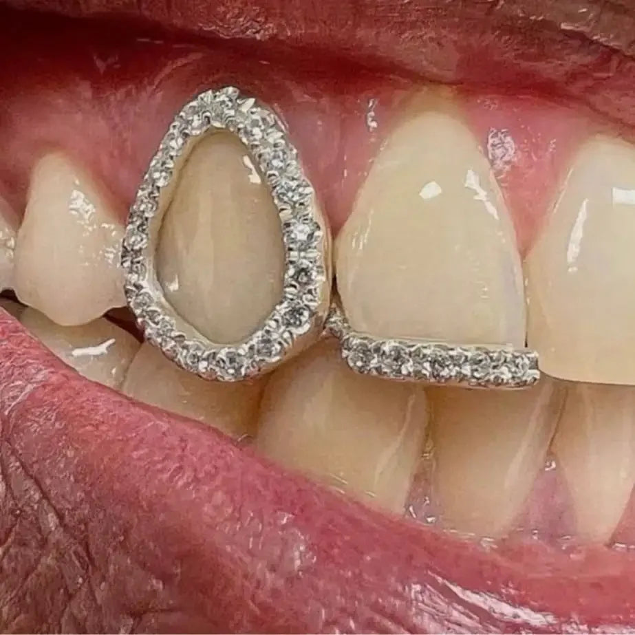 Lunivop  1pc Hollow Bar Zirconia Teeth Grillz, Personalized Hip Hop Style Fashion Nightclub Accessory, Unisex For Halloween