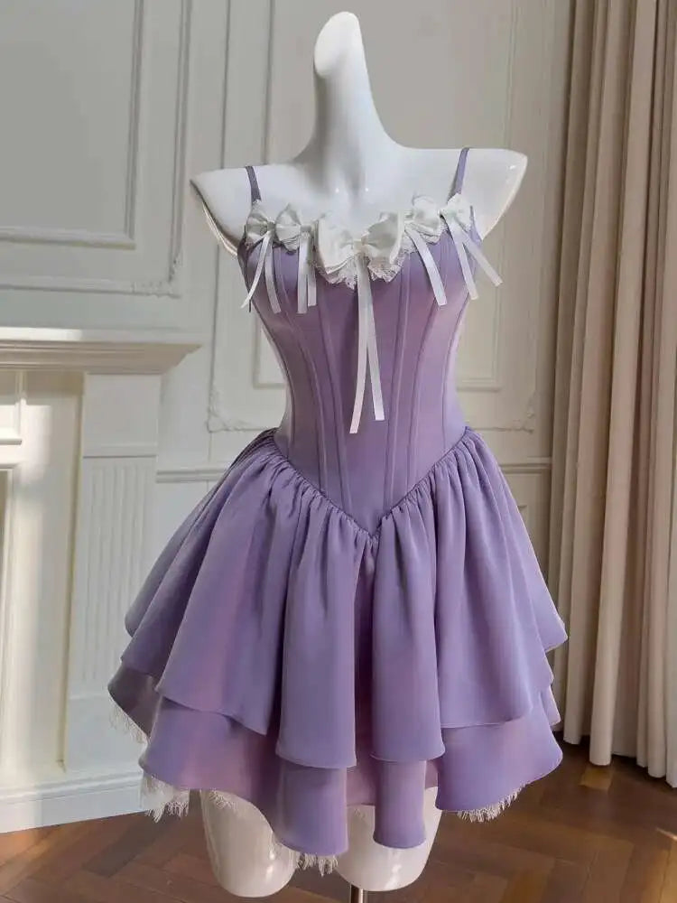Lunivop Women's Lace Bow Lace-up Design Dresses Strapless High Waist Sleeveless Slim Elegant Dress Female Autumn 2025 New