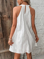 Lunivop  European and American Summer New Women's Lace Solid Color Sleeveless Button Halter Dress