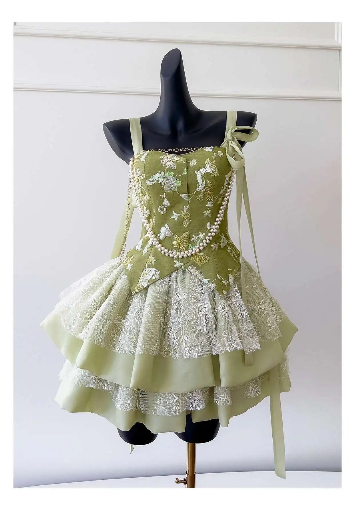 Lunivop Light Luxury Lace-up Dress Women Spliced Embroidery Suspender Ballet Style Cake Fluffy Dresses Female