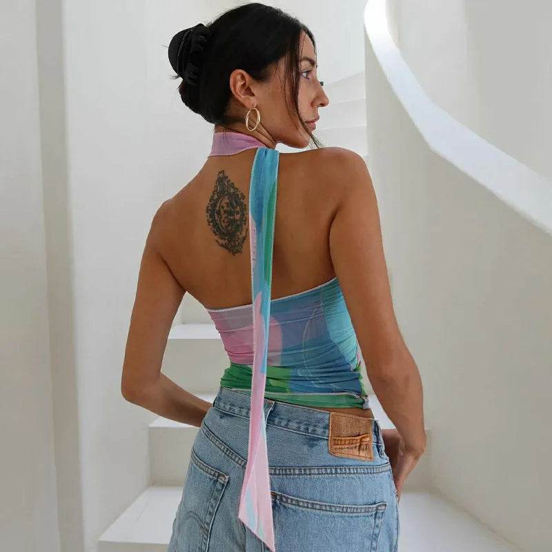 Lunivop Tie Dye Print Halter Cami Tops Y2K Streetwear 2024 New Vacation Outfits Fashion Summer Casual Women Clothing