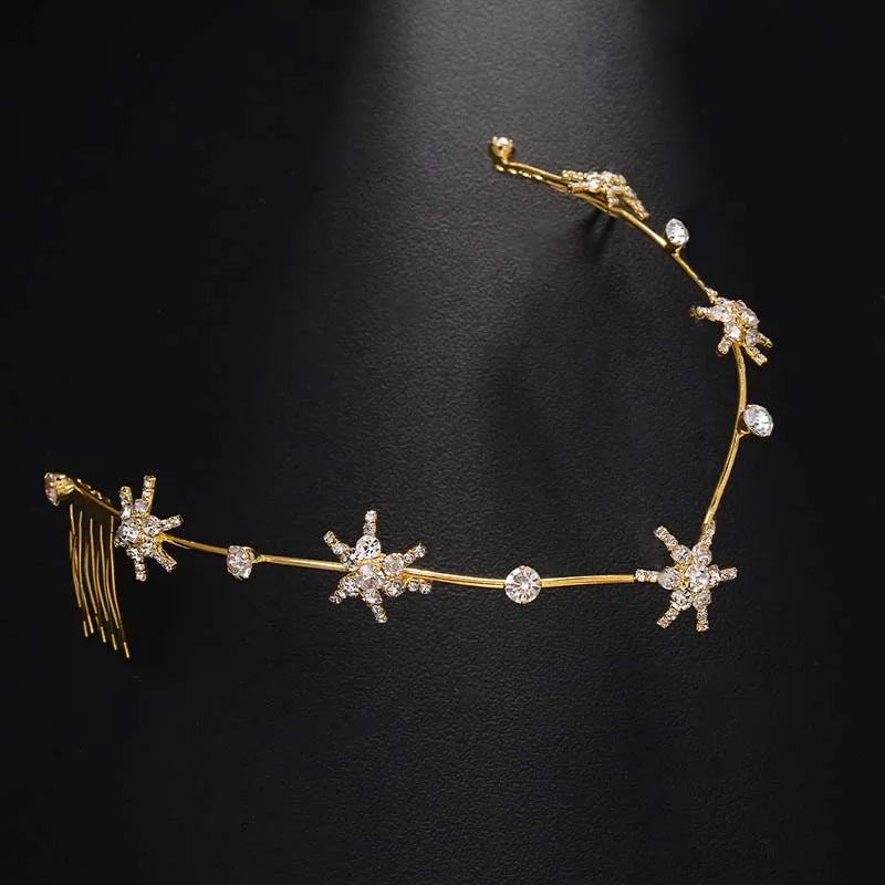 Lunivop  Six-pointed Star Rhinestone Hair Comb Temperament Bride Comb Headband Headdress Fashion Wedding Jewelry Accessorie for Women