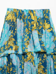 Lunivop  Women Floral Print Elastic Slash Collar 3 Layers Ruffles Strapless Dress Holiday Midi Long Tube Top Dresses Beach Robe
