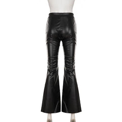 Lunivop  Black PU Leather Slim Flare Pants Zippers High Waist Peach Hips Stretch Boot Cut Skinny Trousers Women Fashion Casual Streetwear
