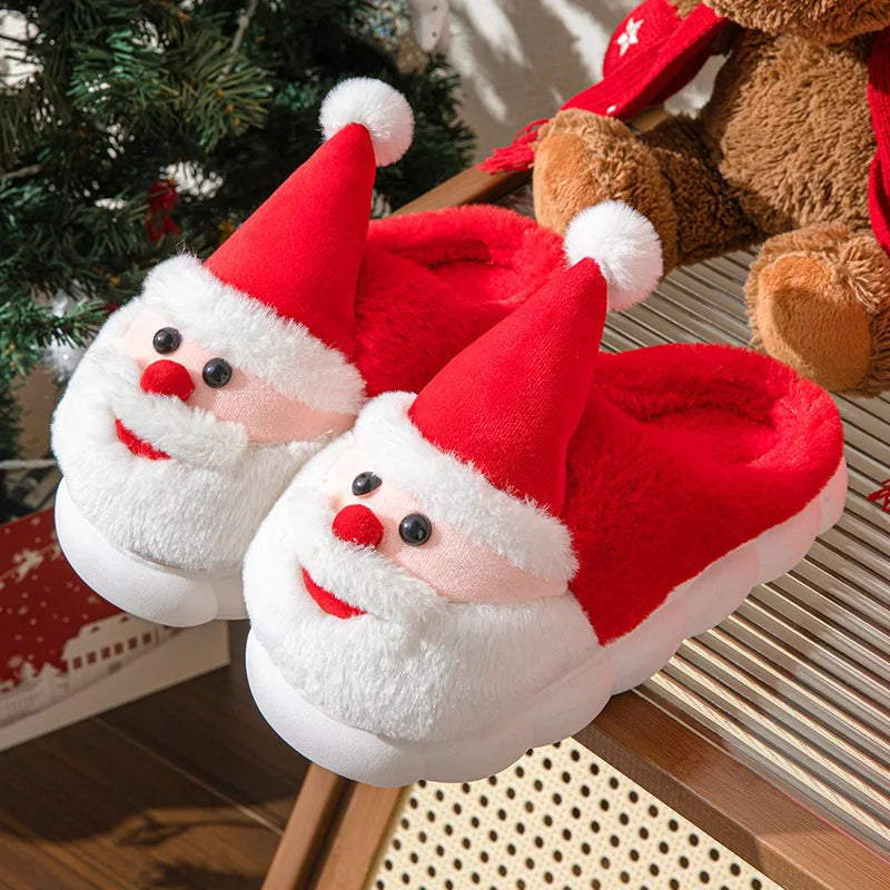 Lunivop Winter Christmas Slippers Santa Claus Fluffy Slippers Soft Warm Plush Cushion Slides Men Women Home Cotton Slippers