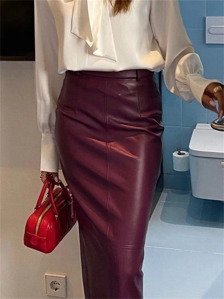 Lunivop PU Leather High Waist Maxi Skirt Female Solid Patchwork Slim Luxury Commute Streetwear Summer Y2k Long Skirt Clothes