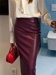 Lunivop PU Leather High Waist Maxi Skirt Female Solid Patchwork Slim Luxury Commute Streetwear Summer Y2k Long Skirt Clothes