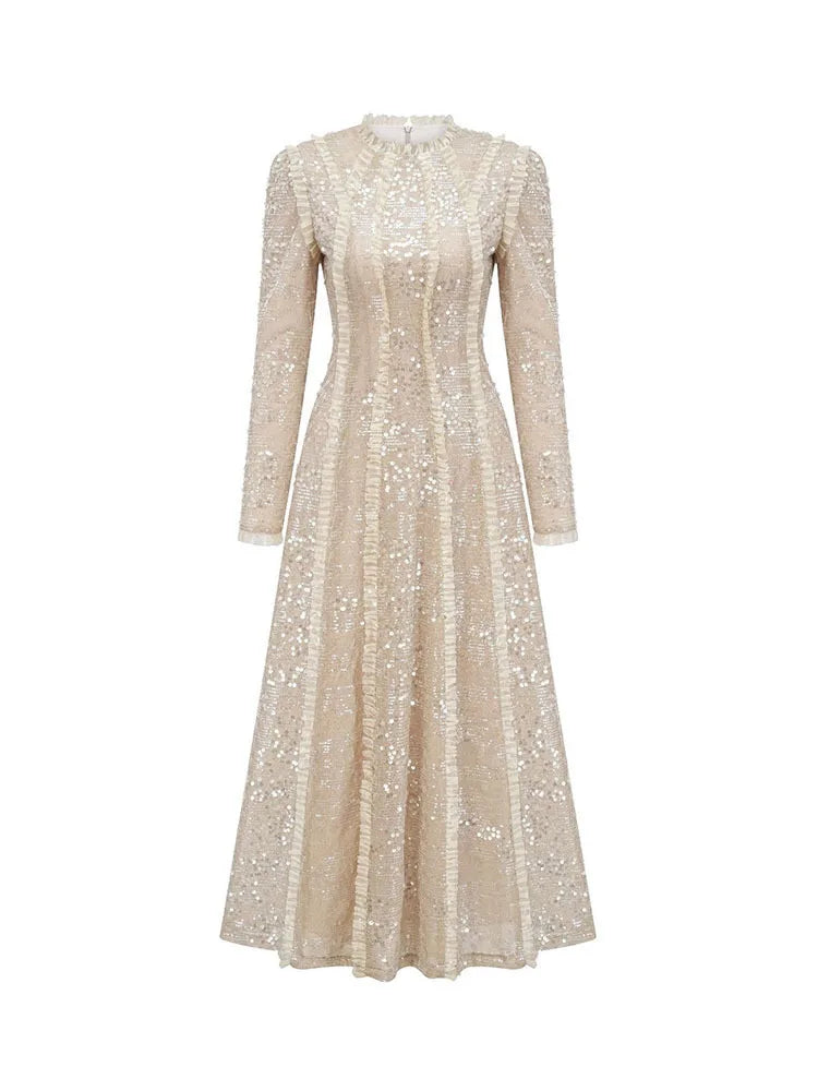 Lunivop Fashion Women Dress Long Sleeve Round Neck Sequin Decoration Female Summer Party Dresses New Tide