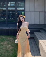 Lunivop  Woman Dress Lace Patchwork Ruffles Off Shoulder Summer Fashion French Style Chic Elegant Party Dresses Female Casual