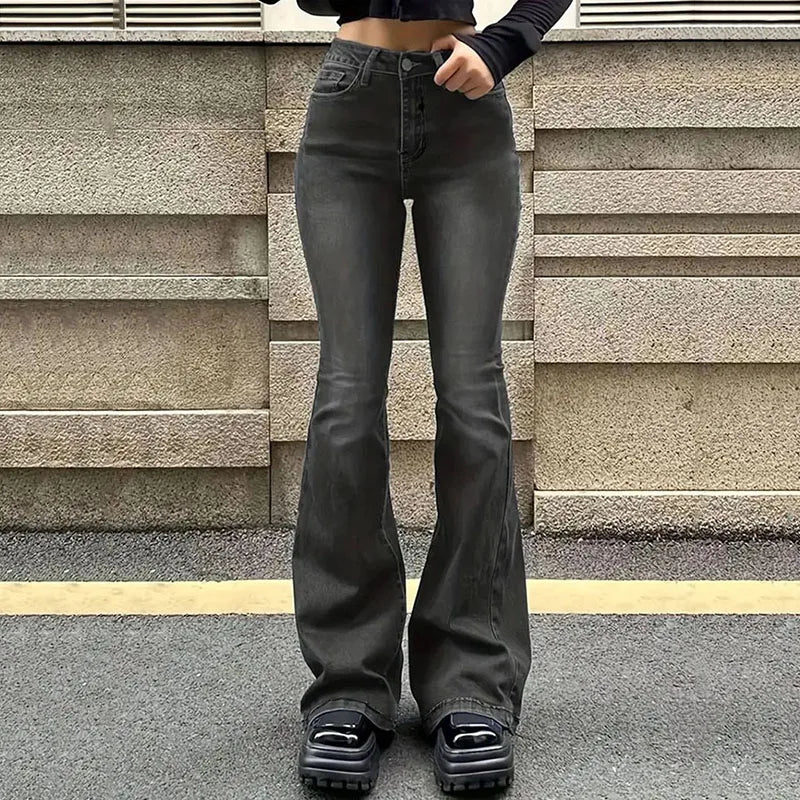 Lunivop  Women's Denim Flare Pants Vintage Americana Streetwear Slim Y2K Punk Jeans Women Classic High Waist Wide Leg Trousers