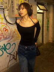 Lunivop Long Sleeve Black Retro Autumn Winter Slim Stretch Neck Tight Round Neck Spice Girl Wearing Long Sleeves Base ropa de mujer
