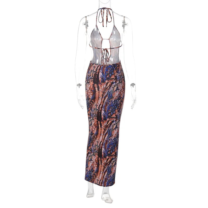 Lunivop Tie Dye Print Halter Hollow Out Sleeveless Casual Women'S Long Dreses Summer Evening Beach Vacation Party Lady Clothes